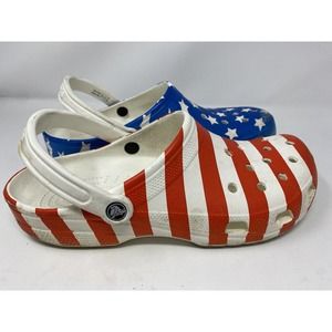 Crocs American Flag Clogs Stars Stripes USA Red White Blue Men’s Size 12